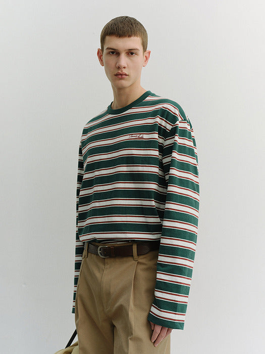 Dunst Unisex Striped T-Shirt Green Stripe