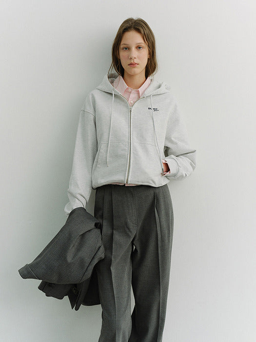 Dunst Unisex Cropped Zip-UP Hoodie Light Melange Grey