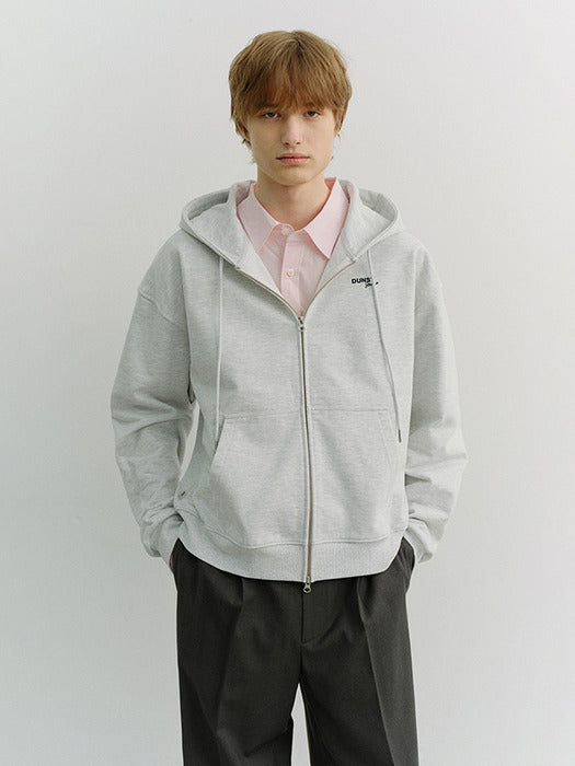 Dunst Unisex Cropped Zip-UP Hoodie Light Melange Grey