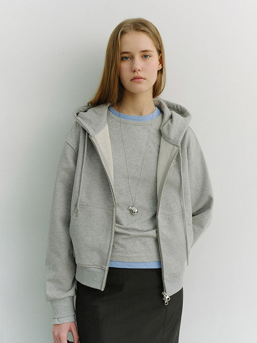 Dunst Unisex Cropped Zip-UP Hoodie Melange Grey