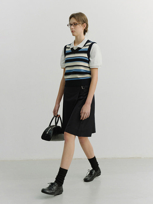 Dunst Unisex Crafted Striped Knit Vest Navy Cream