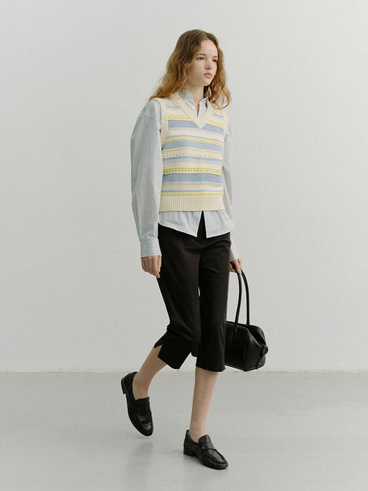 Dunst Unisex Crafted Striped Knit Vest Cream Soft Blue