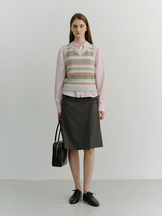 Dunst Unisex Crafted Striped Knit Vest Ivory Mint