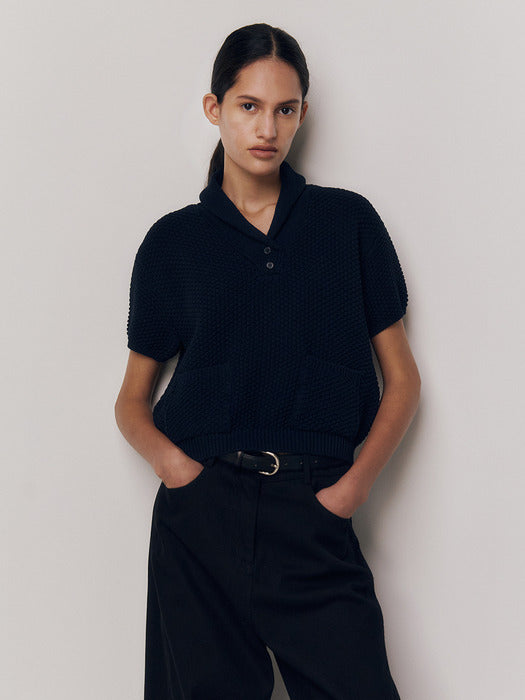 Kindersalmon Verbena Collar Knit Dark Navy
