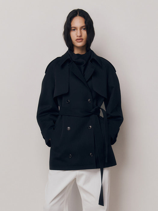 Kindersalmon Lien Half Trench Coat Black