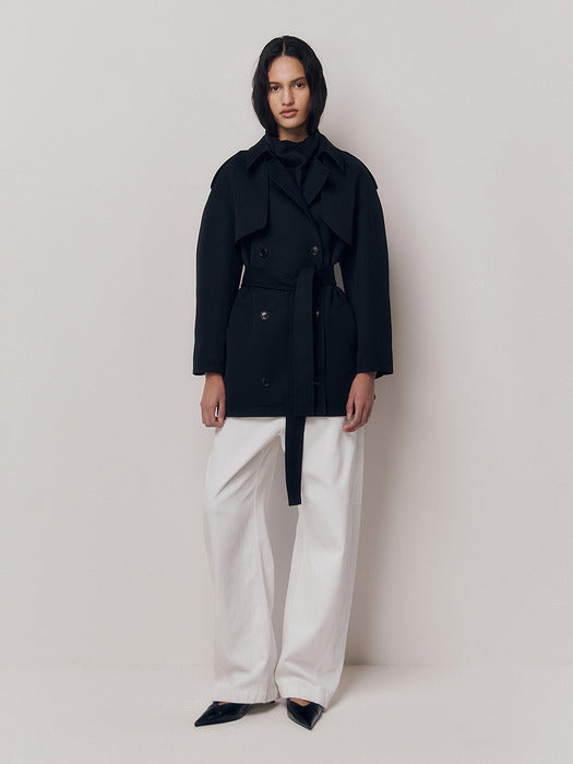 Kindersalmon Lien Half Trench Coat Black