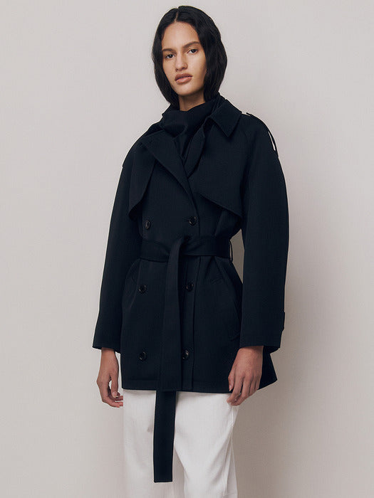 Kindersalmon Lien Half Trench Coat Black