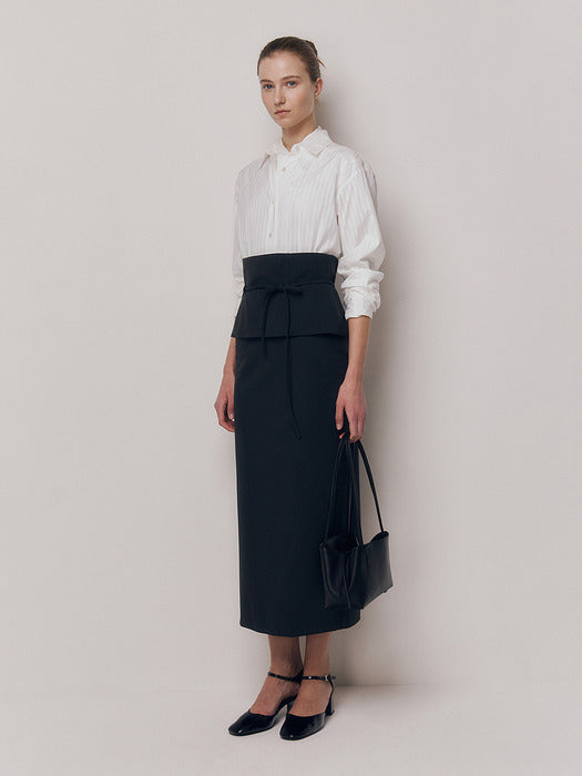Kindersalmon Obi Layered Skirt Dark Navy