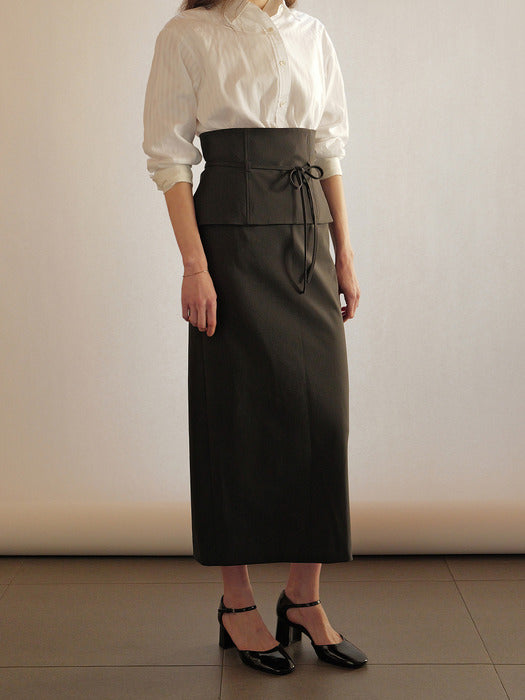 Kindersalmon Obi Layered Skirt Dark Navy