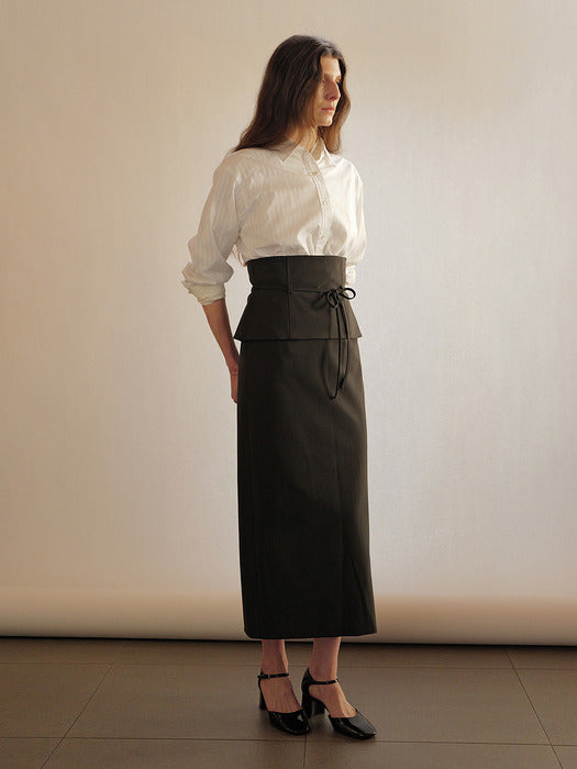 Kindersalmon Obi Layered Skirt Dark Navy