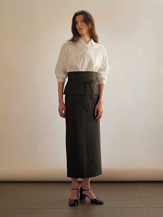 Kindersalmon Obi Layered Skirt Dark Navy