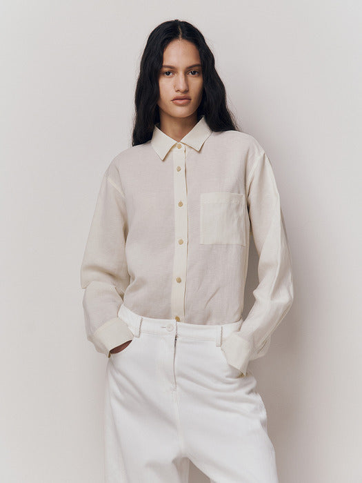 [Kindersalmon] Lay Linen Shirt Ecru