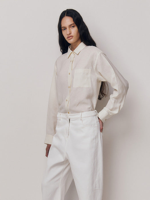 [Kindersalmon] Lay Linen Shirt Ecru