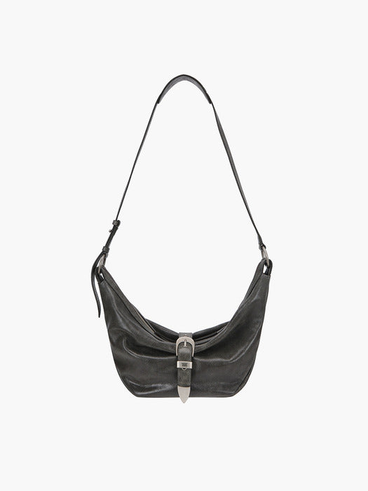 Margesherwood Belted Hobo Medium white+grey two-tone cracked