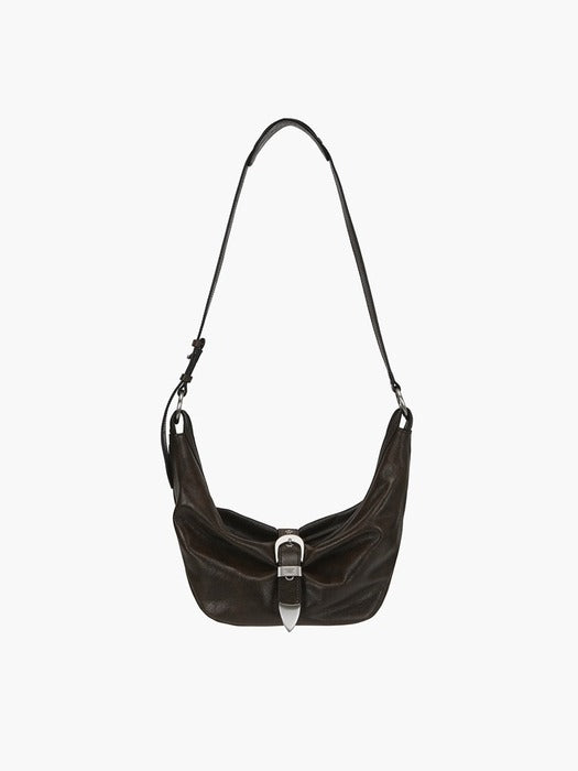 Margesherwood Belted Hobo Medium brown+black two-tone cracked