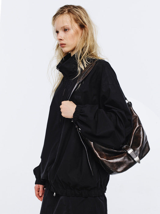 Margesherwood Belted Hobo Medium brown+black two-tone cracked