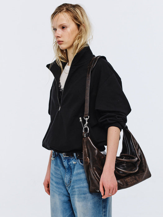 Margesherwood Dumpling Tote brown+black two-tone cracked