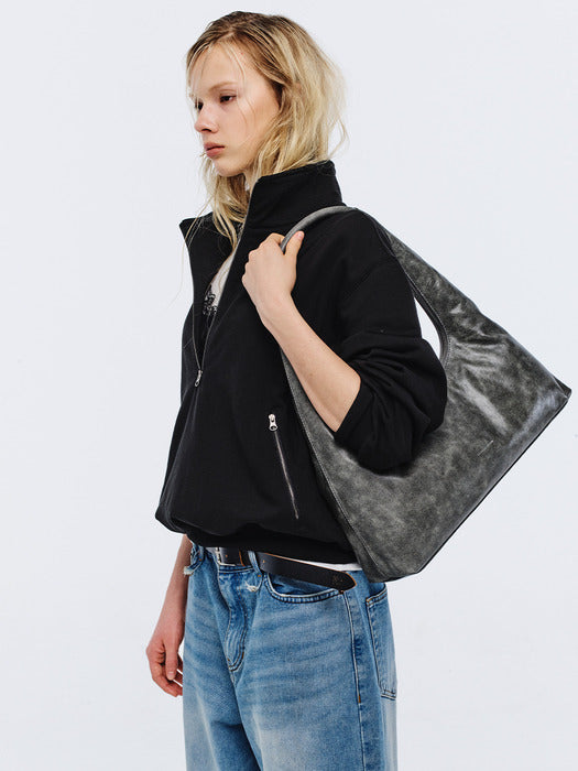 Margesherwood Hobo Large white+grey two-tone cracked
