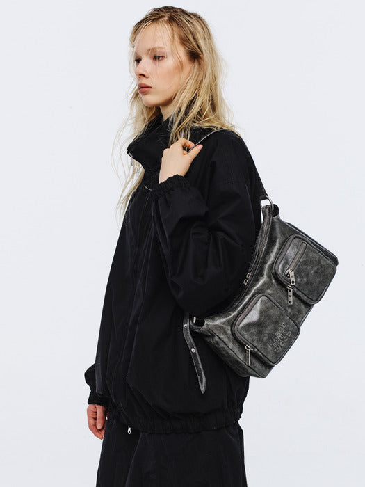 Margesherwood Outpocket Hobo white+grey two-tone cracked