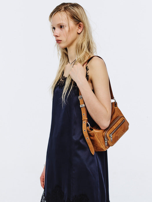 [Margesherwood] Outpocket Hobo MINI_saddle brown pull-up