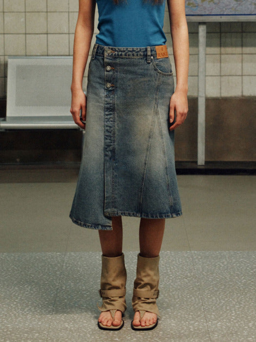 Raive Unbalance Midi Denim Skirt