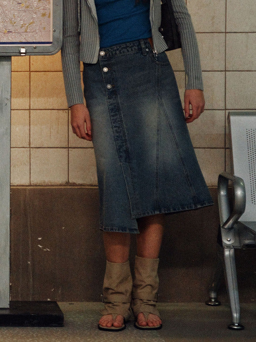 Raive Unbalance Midi Denim Skirt