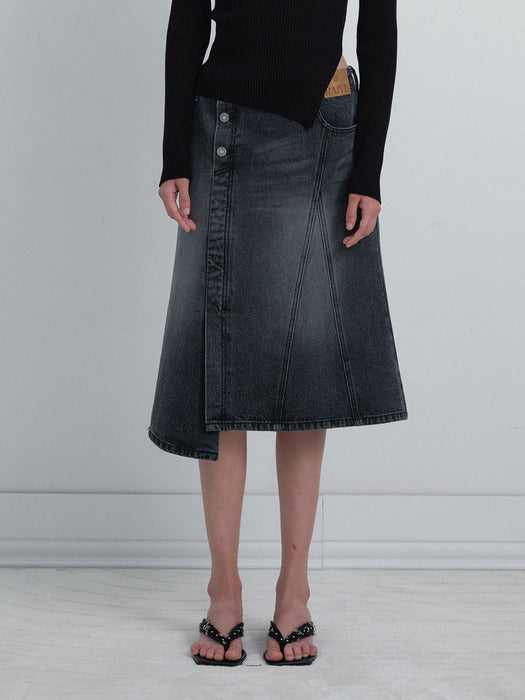 Raive Unbalance Midi Denim Skirt