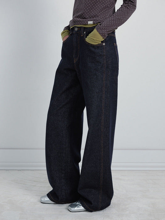Raive Indigo Wide Denim Pants in Indigo Blue