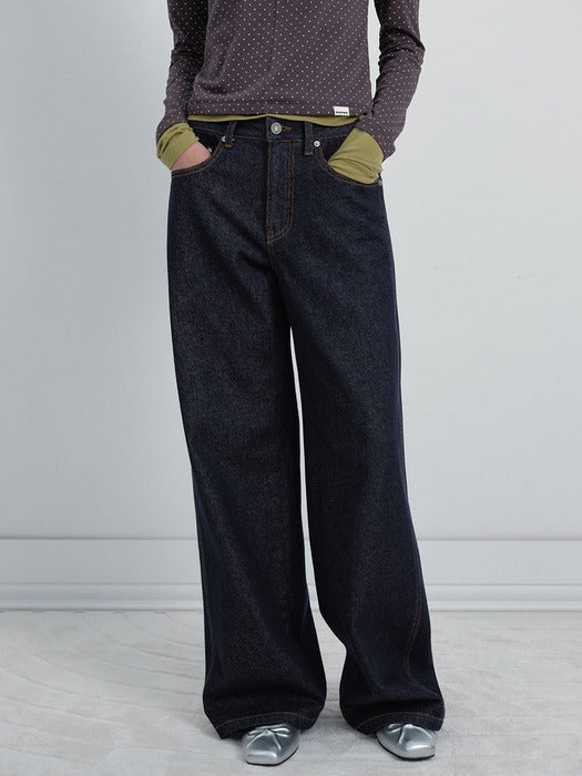 Raive Indigo Wide Denim Pants in Indigo Blue