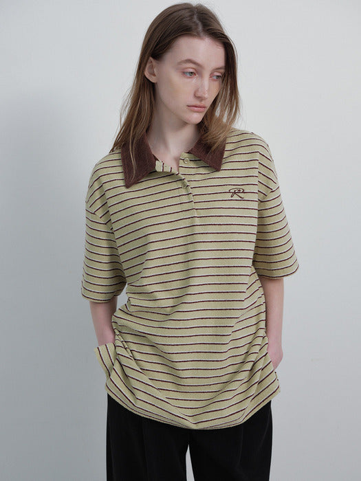 [raive] Terry Stripe Collared T-Shirts VW6SE344_2color