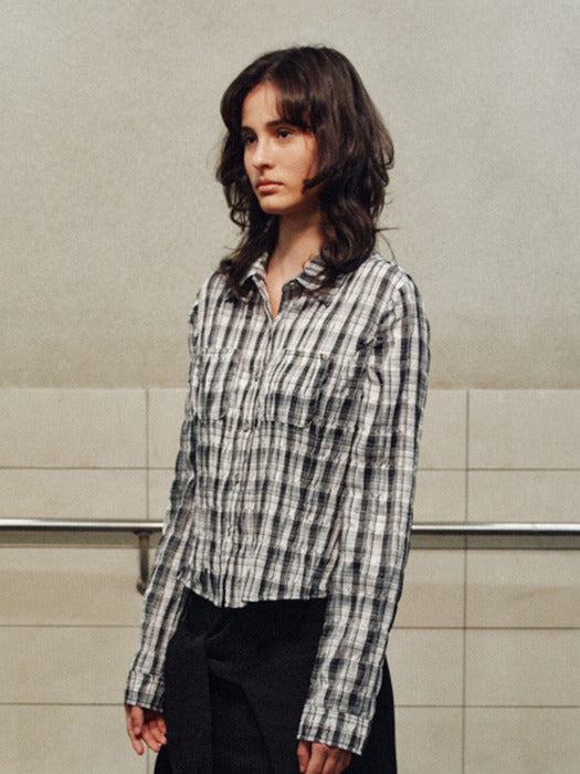 Raive Check Shirring Shirts in Black