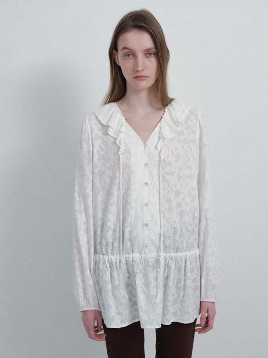 Raive Cotton Jacquard Frill Blouse in White
