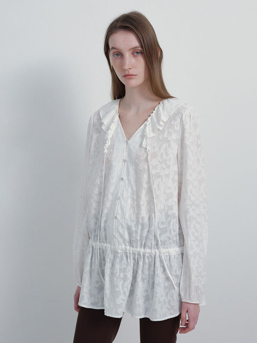 Raive Cotton Jacquard Frill Blouse in White