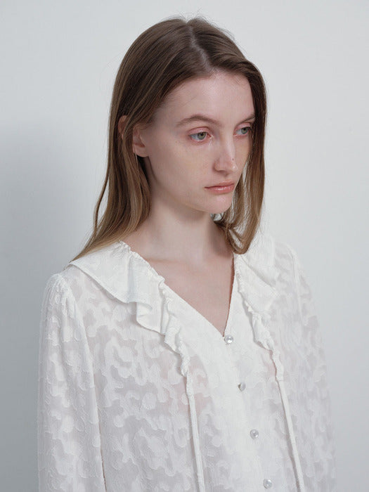Raive Cotton Jacquard Frill Blouse in White