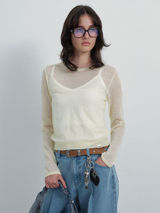 [raive] Sheer Dot Pattern Knit VK6SP351_2color
