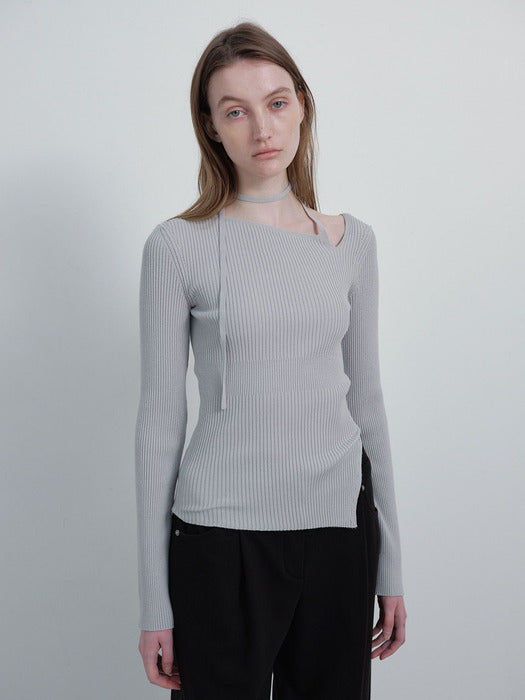 [raive] Unbalance Strap Ribbed Knit Top VK6SP253_2color