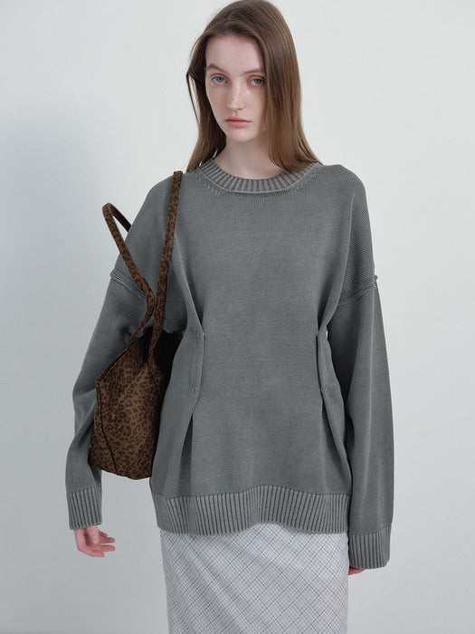 Raive Button Pigment Washing Knit