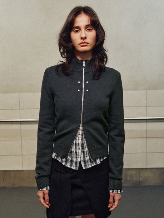 Raive Rivet Detail Zip-up Knit