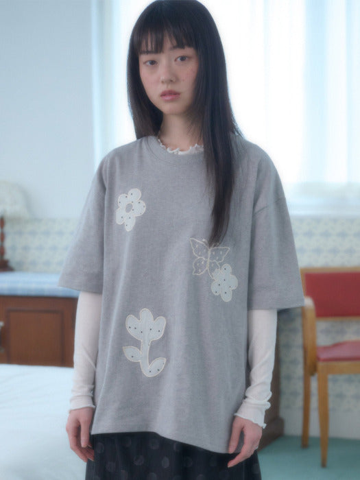 Ambler See-Through Flower Applique T-Shirts (Melange)