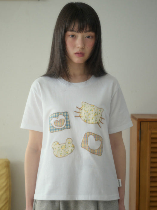 Ambler Meow Bear Applique T-Shirts (White)