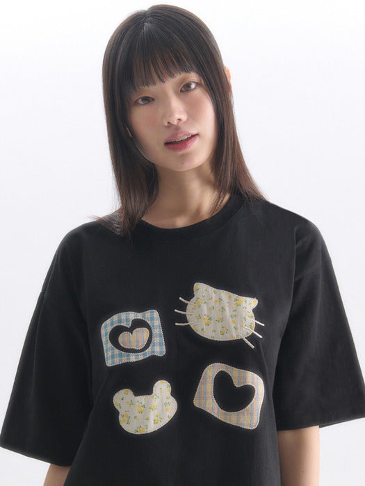 Ambler Meow Bear Applique T-Shirts (Black)