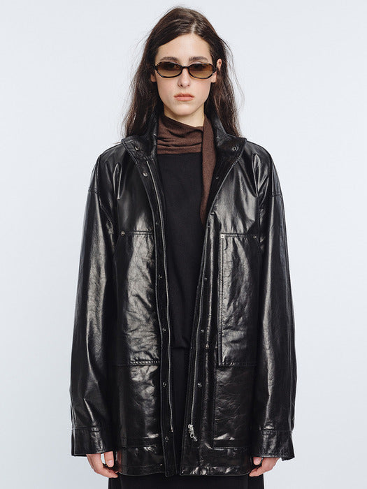 MARGESHERWOOD Leather Outpocket Jacket black