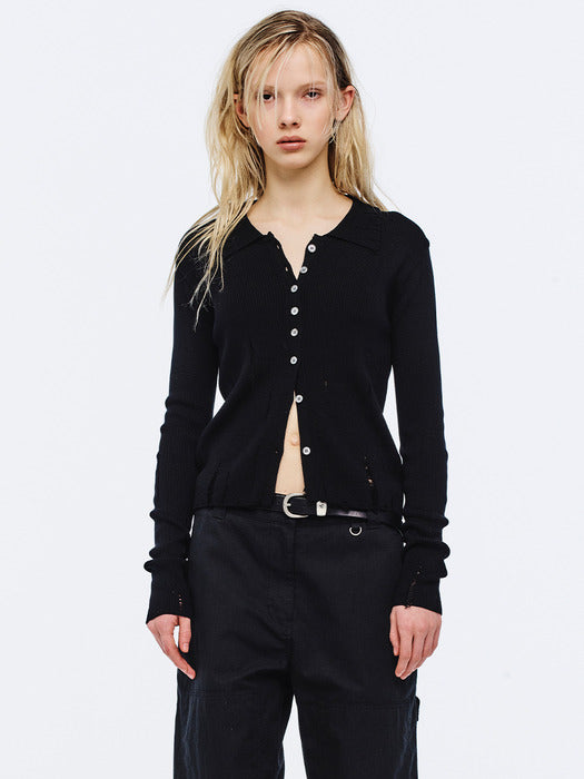 [MARGESHERWOOD] RIBBED COLLAR CARDIGAN_black