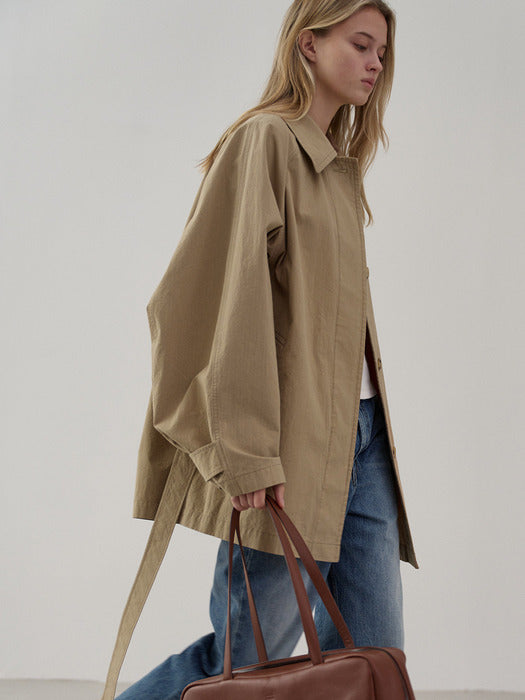 Facade Pattern Utility Half Trench Coat almond beige