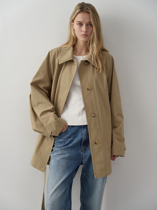 Facade Pattern Utility Half Trench Coat almond beige