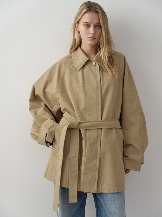Facade Pattern Utility Half Trench Coat almond beige