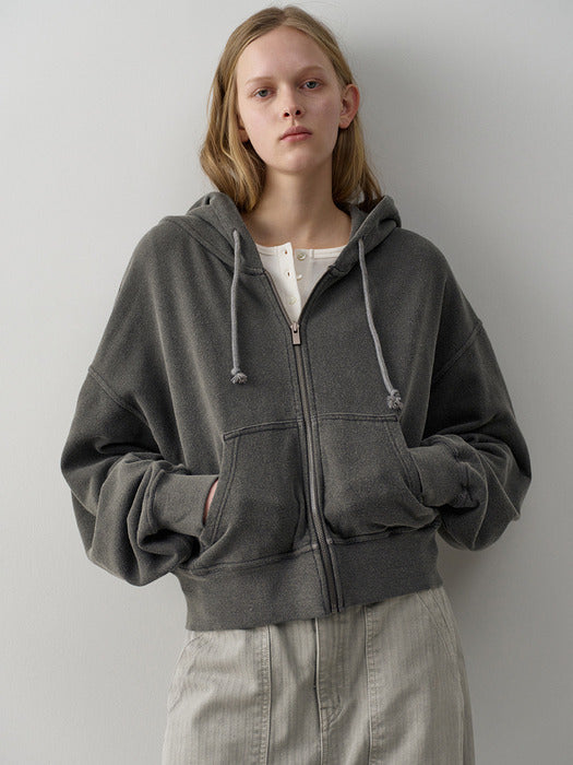 Facade Pattern Washed Vintage Zip-Up Hoodie charcoal