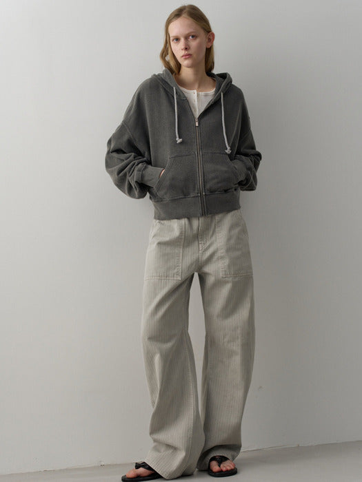 Facade Pattern Washed Vintage Zip-Up Hoodie charcoal