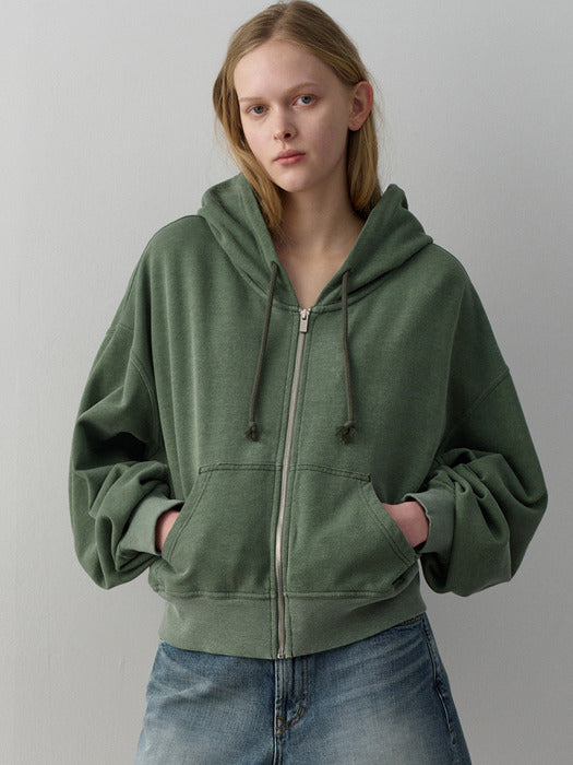 Facade Pattern Washed Vintage Zip-Up Hoodie green