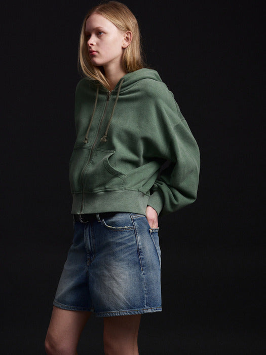 Facade Pattern Washed Vintage Zip-Up Hoodie green